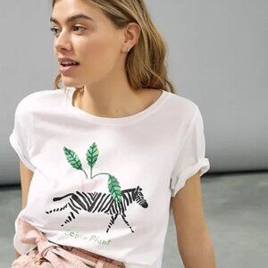 Anthropologie Anne Bentley Zebra Plant Graphic Tee in White Small